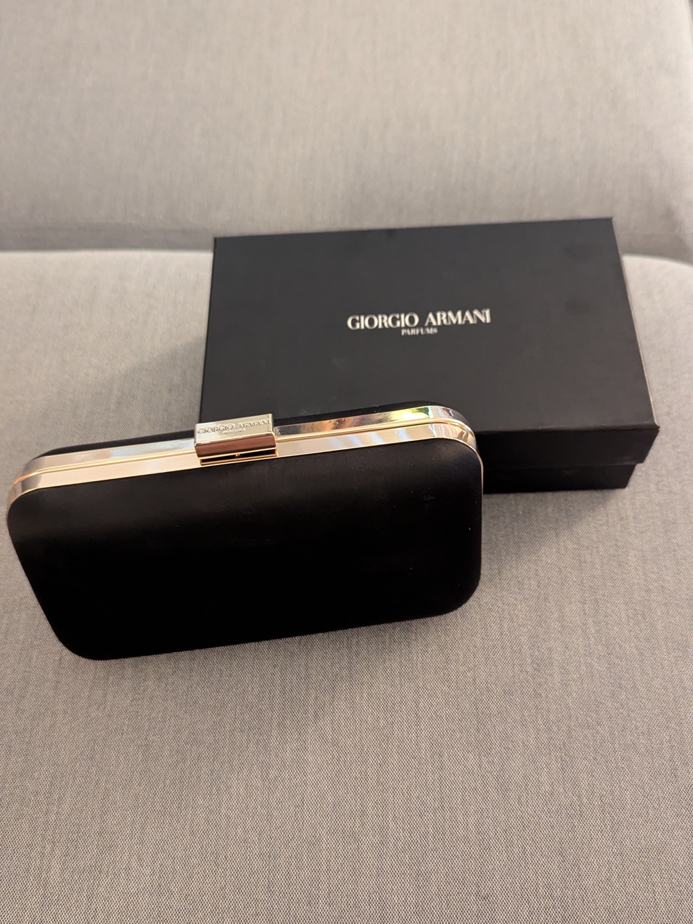 Giorgio Armani Black Velvet Clutch with Gold Accent